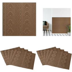 Relaxdays - Carta da Parati, Set da 10 Pannelli Autoadesivi 3D da Ritagliare, 70 x 70 cm, Adesiva, Stile Barocco, Marrone