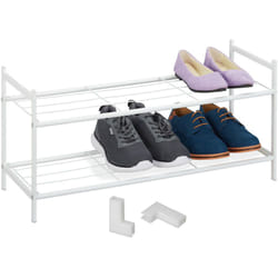 Relaxdays Scarpiera Bassa in Metallo, Porta 6 Paia di Scarpe Impilabile, 2 Ripiani, a Vista, HLP: 33,5x70x26 cm, Bianco