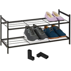 Scarpiera Bassa in Metallo, Porta 6 Paia di Scarpe Impilabile, 2 Ripiani, a Vista, hlp: 33,5x70x26 cm, Nero - Relaxdays