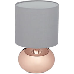 Relaxdays - Lampada da Tavolo, Abat Jour con Funzione Touch e Paralume in Stoffa, h x d: 27,5 x 18 cm, E14, Rame Grigio