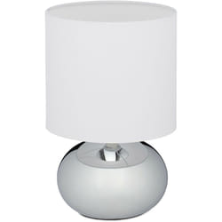 Relaxdays - Lampada da Tavolo, Abat Jour con Funzione Touch e Paralume in Stoffa, h x d: 27,5 x 18 cm, E14, Argento Bianco