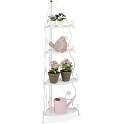 Scaffale Portafiori in Metallo, Fioriera Interno ad Angolo con 4 Mensole Porta Piante, 113,5x31x31 cm, Bianco - Relaxdays