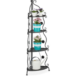 Scaffale Portafiori in Metallo, Fioriera Interno ad Angolo con 4 Mensole Porta Piante, 113,5x31x31 cm, Nero - Relaxdays