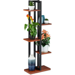 Relaxdays - Scaffale Portafiori, Colonna Portavasi da Interno con 5 Mensole, Porta Piante, 117 x 43 x 22 cm, Marrone Scuro