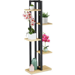 Relaxdays - Scaffale Portafiori, Colonna Portavasi da Interno con 5 Mensole,Porta Piante, 117 x 43 x 22 cm, Marrone Chiaro
