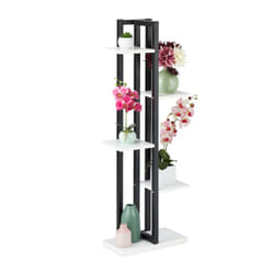 Relaxdays - Scaffale Portafiori, Colonna Portavasi da Interno con 5 Mensole, Porta Piante, 117 x 43 x 22 cm, Nero Bianco