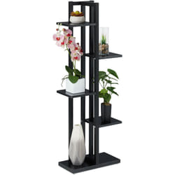 Relaxdays - Scaffale Portafiori, Colonna Portavasi da Interno con 5 Mensole, Mobile Porta Piante, 117 x 43 x 22 cm, Nero