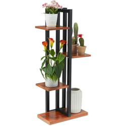 Relaxdays - Scaffale Portavasi, 4 Ripiani Quadrati, Mobile Portafiori in Metallo, 93x42,5x22,5 cm, Tavolino, Marrone Scuro