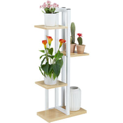 Relaxdays - Scaffale Portavasi, 4 Ripiani Quadrati, Mobile Portafiori Metallo, 93x42,5x22,5 cm, Tavolino, Marrone Chiaro