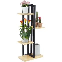 Relaxdays - Scaffale Portavasi, 4 Ripiani Quadrati, Mobile Portafiori Metallo, 93x42,5x22,5 cm, Tavolino, Marrone Chiaro
