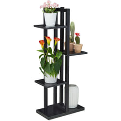 Relaxdays - Scaffale Portavasi, 4 Ripiani Quadrati, Mobile Portafiori in Metallo, 93x42,5x22,5 cm, Tavolino per Vasi, Nero