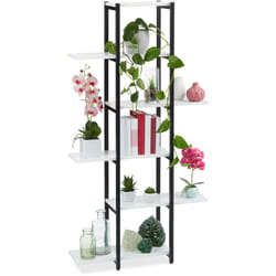 Relaxdays Scaffale Portavasi, 6 Ripiani, Mobile Portafiori in Metallo, 150 x 78 x 24 cm, Tavolino per Vasi, Nero Bianco