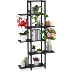 Relaxdays - Scaffale Portavasi, 6 Ripiani, Mobile Portafiori in Metallo, hlp 150 x 78 x 24 cm, Tavolino per Vasi, Nero