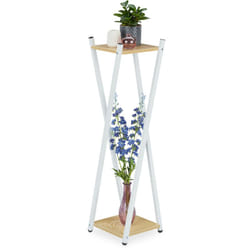 Relaxdays - Portavaso a Colonna, Scaffale Portafiori 99x28x28, cm Piedistallo Design Scandinavo, Bianco e Marrone Chiaro