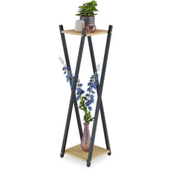Relaxdays Portavaso a Colonna, Scaffale Porta Fiori 99x29x29, Moderno, Piedistallo Design Scandinavo,Nero Marrone Chiaro