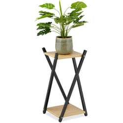 Relaxdays - Portavaso a Colonna, Scaffale Porta Fiori 57x29x29 cm, Tavolino, Piedistallo Design, Nero Marrone Chiaro