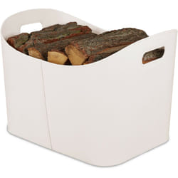 Relaxdays - Cesta Portalegna in Similpelle, con Manici, Utilizzo Versatile, Trasportabile, hbt 36x53,5x41 cm, Bianco Crema