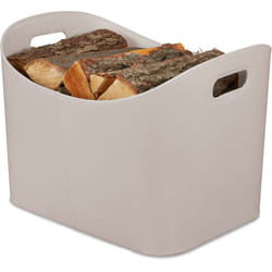 Relaxdays - Cesta Portalegna in Similpelle, con Manici, Utilizzo Versatile, Trasportabile, HBT36x53,5x41 cm, Grigio Chiaro