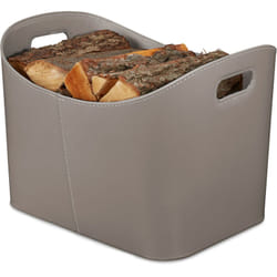 Relaxdays - Cesta Portalegna in Similpelle, con Manici, Utilizzo Versatile, Trasportabile, hbt 36x53,5x41 cm, Grigio Scuro