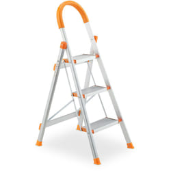 Relaxdays - Scaletta in Alluminio, Scala Pieghevole con 3 Gradini, Step Ladder, Carico fino a 150 kg, Argentato Arancione