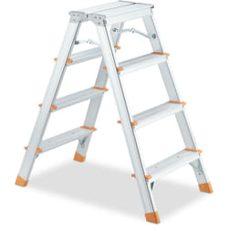 Scala in Alluminio, Pieghevole, con 4 Gradini, Carico fino 150 kg, Scaletta Bilaterale, Argentato Arancione - Relaxdays
