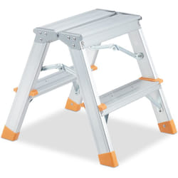 Scala in Alluminio, Pieghevole, con 2 Gradini, Carico Fino 150 kg, Scaletta Bilaterale, Argentato Arancione - Relaxdays