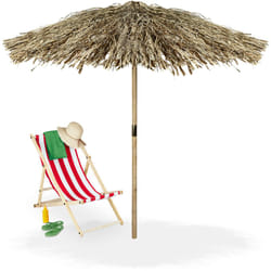 Ombrellone da Giardino, Realizzato a Mano, Ombrello Parasole da Balcone e Piscina, HxØ: 250 x 238 cm, Naturale - Relaxdays