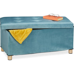 Relaxdays - Pouf con Contenitore Vassoio, HxLxP: 34x76x38 cm, Sgabello Portaoggetti Salvaspazio, Panca, Velluto, Turchese