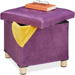 Pouf Contenitore con Vassoio Integrato, Sgabello Poggiapiedi Imbottito Portaoggetti, Arredo Multiuso, Malva - Relaxdays
