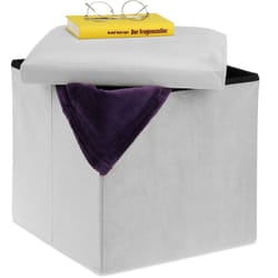 Pouf Contenitore Pieghevole, Sgabello Poggiapiedi Imbottito, HxLxP: 38x38x38 cm, mdf e Velluto, Grigio Chiaro - Relaxdays