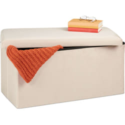 Relaxdays - Panca Contenitore, Seduta Imbottita, 80 Litri, Pouf Cassapanca per Corridoio e Salotto, 38x77x39 cm, Crema