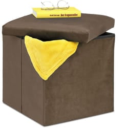 Pouf Contenitore Pieghevole, Sgabello Poggiapiedi Imbottito, HxLxP: 38 x 38 x 38 cm, in mdf e Velluto, Marrone - Relaxdays