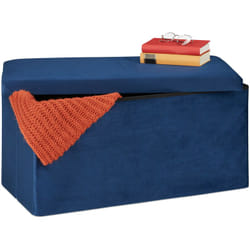 Relaxdays - Panca Contenitore, Seduta Imbottita, 80 Litri, Pouf Cassapanca per Corridoio e Salotto, hlp: 38x77x39 cm, Blu