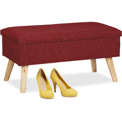 Relaxdays Panca con Contenitore, Panchetta Imbottita Moderna, Gambe in Legno, in Stoffa HLP 39 x 77 x 39 cm, Rosso Scuro