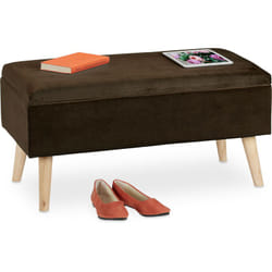 Relaxdays - Panca Contenitore, 40x41x80 cm, 40L, Seduta Imbottita, Gambe in Legno, Pouf Cassapanca, 2 Posti, Marrone