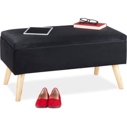 Relaxdays - Panca Contenitore, 40x41x80 cm, 40L, Seduta Imbottita, Gambe in Legno, Pouf Cassapanca, 2 Posti, Nero