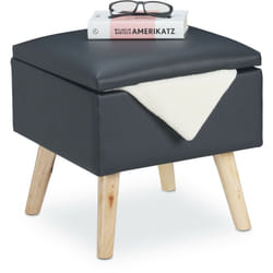 Pouf Contenitore in Ecopelle, 40 x 40 x 40 cm, Sgabello da Salotto, Cubo con Coperchio Imbottito, Grigio Scuro - Relaxdays