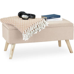 Relaxdays - Panca con Contenitore, Imbottita, Gambe in Legno, Cassapanca Foderata, hlp 39,5x79,5x39,5 cm, Beige