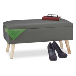 Relaxdays - Panca Contenitore, 40 l, Similpelle, Gambe in Legno, Cassapanca Imbottita, 40 x 80 x 39,5 cm, Grigio Scuro