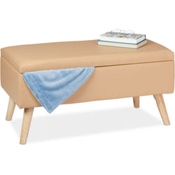 Relaxdays Panca Contenitore, 40 l, Similpelle, Gambe in Legno, Cassapanca Imbottita, 40 x 80 x 39,5 cm, Beige