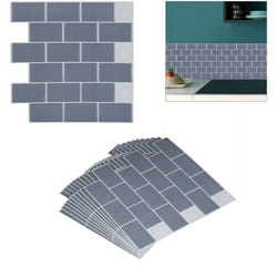 Relaxdays - Set da 10 Piastrelle Autoadesive, per Bagno e Cucina, hl 30,5x30,5cm, 3D, Effetto Subway, Impermeabili, Grigio