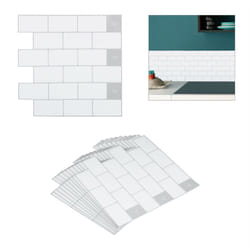 Relaxdays - Set da 10 Piastrelle Autoadesive, per Bagno e Cucina, hl 30,5x30,5cm, 3D, Effetto Subway, Impermeabili, Bianco