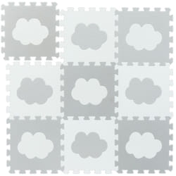 Relaxdays - Tappeto Puzzle con Nuvole, 18 Tasselli, a Incastro, Area Gioco 91,5x91,5 cm, Gommapiuma eva, Bianco Grigio