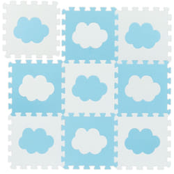 Relaxdays - Tappeto Puzzle con Nuvole, 18 Tasselli, Parti a Incastro, Area Gioco 91,5x91,5 cm, Gommapiuma eva, Bianco Blu