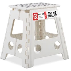 Relaxdays Sgabello Pieghevole XL, Trasportabile, da Bagno o Campeggio, fino a 150 kg, Altezza di 39 cm, Bianco