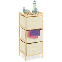 Mobiletto da Bagno con 3 Cestini Pieghevoli, Scaffale Salvaspazio, in Legno, 65x28x25,5 cm, Naturale Beige - Relaxdays