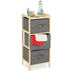 Mobiletto da Bagno con 3 Cestini Pieghevoli, Scaffale Salvaspazio, in Legno, 65x28x25,5 cm, Naturale Grigio - Relaxdays