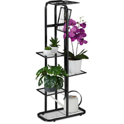 Relaxdays - Scaffale Portafiori in Metallo, Fioriera da Esterno e Interno, 6 Mensole Porta Piante, 107 x 44 x 24 cm, Nero