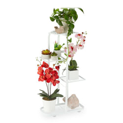 Relaxdays - Scaffale Portafiori in Metallo, Fioriera da Esterno e Interno 4 Mensole Porta Piante, 81x44x24,5 cm, Bianco