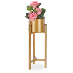 Relaxdays - Supporto Portavasi, Scaffale con Vaso Incluso, Porta Piante Decorativo in Metallo, HxD: 60 x 21,5 cm, Dorato